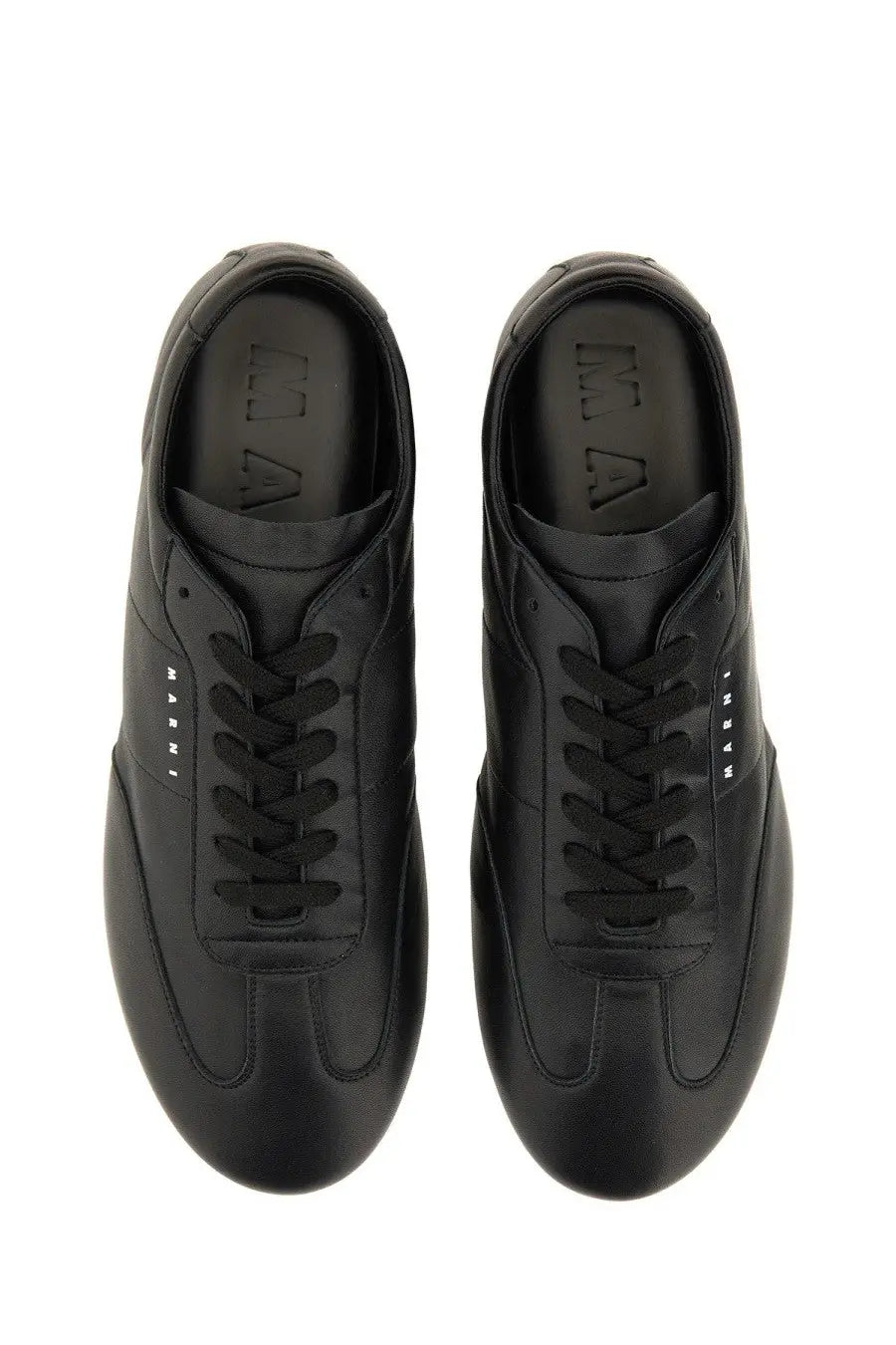 Marni men’s softy doccer sneaker in black leather with sleek minimalist design and subtle side branding