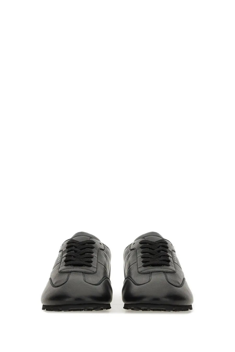 Black leather marni men’s softy doccer sneaker with sleek minimalist design and matching laces