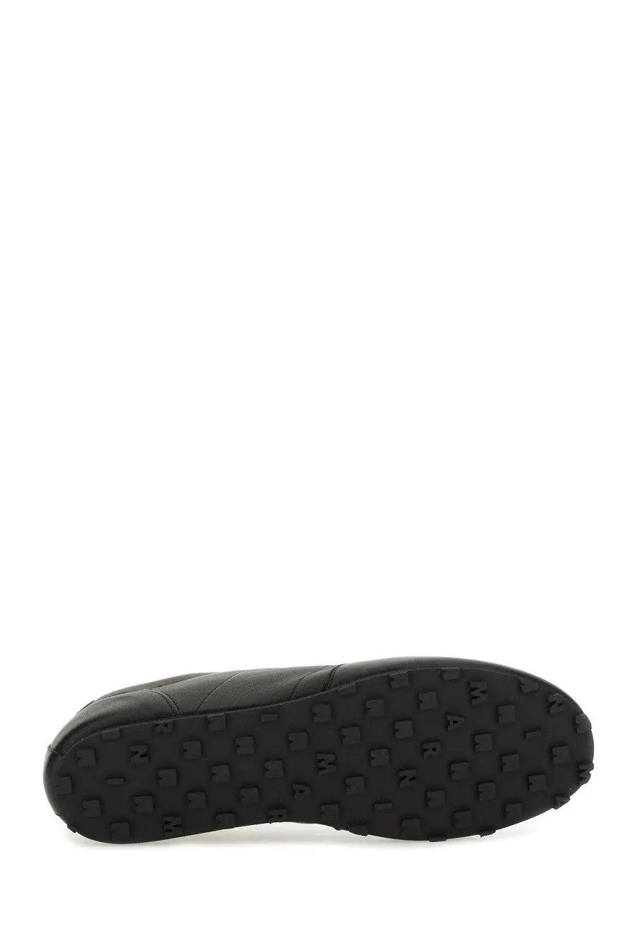 Black rubber sole with textured grid tread pattern on marni men’s softy doccer sneaker black