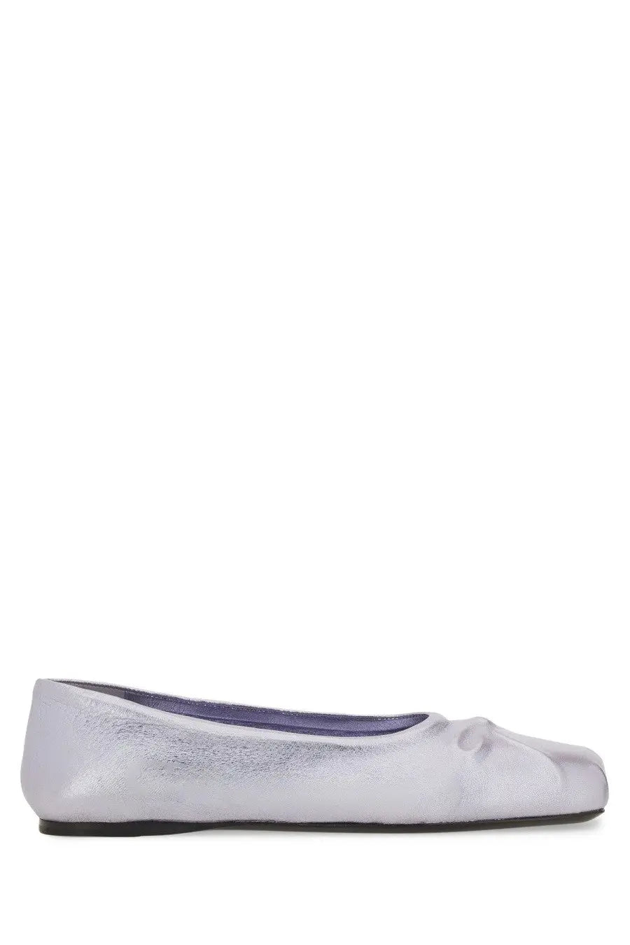 Marni women’s ballerina flat shoe in silver metallic leather with subtle sheen and small bow detail at the toe