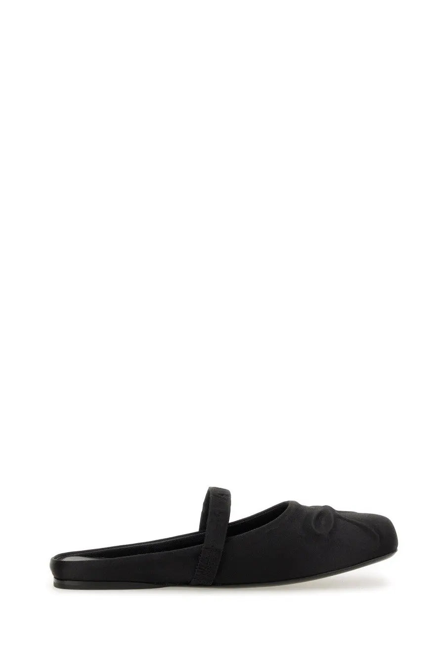Marni women’s ballerina sabot black satin slip-on mule shoe with minimalist design and small bow detail at the toe