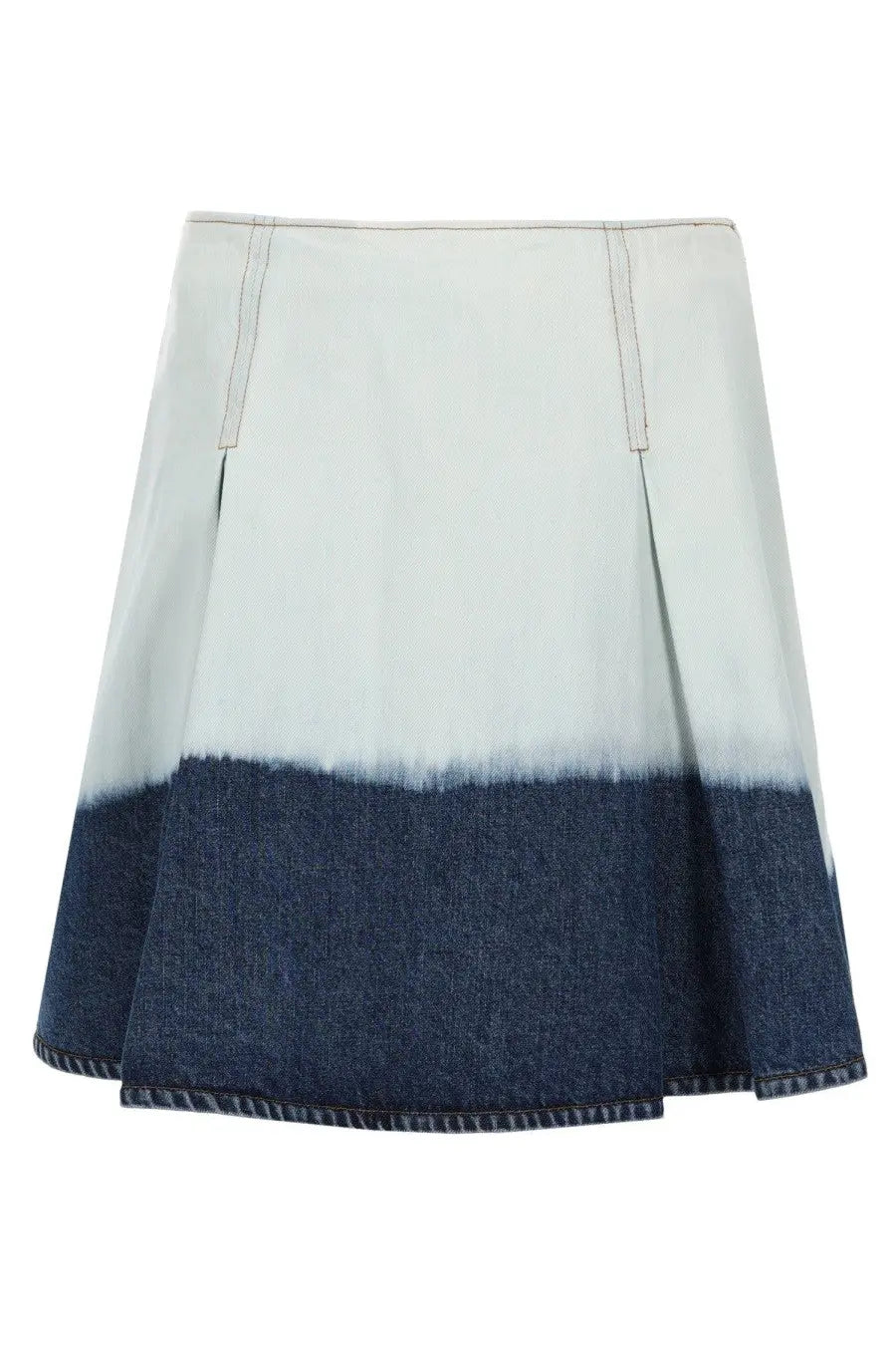 Marni women’s denim midi skirt with pleats and gradient fade from light blue to dark indigo in denim material