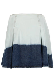 Marni women’s denim midi skirt with pleated two-tone dip dye in light blue to dark indigo shades