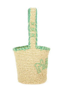 Marni women’s hobo bag crestfallen medium multicolor light green and beige woven straw tote with braided handle and embroidered logo