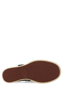 Marni women’s Mary Jane sneaker black slip-on canvas shoe with tan rubber sole and zigzag tread pattern