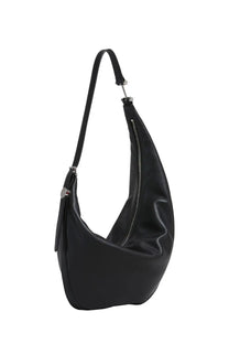 Marni women’s small black leather hobo bag with sleek curved silhouette and silver-toned zipper and hardware