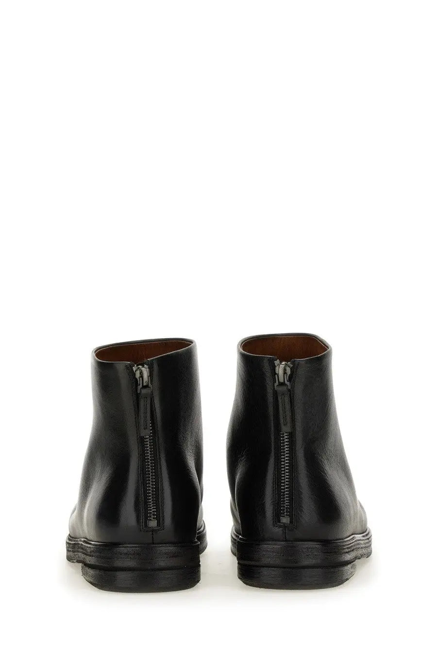 Marsell men’s pumpkin wedge boot black leather ankle boots with zipper closure and rubber soles