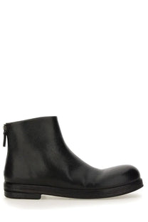 Marsell men’s pumpkin wedge black leather ankle boot with rounded toe and zipper closure
