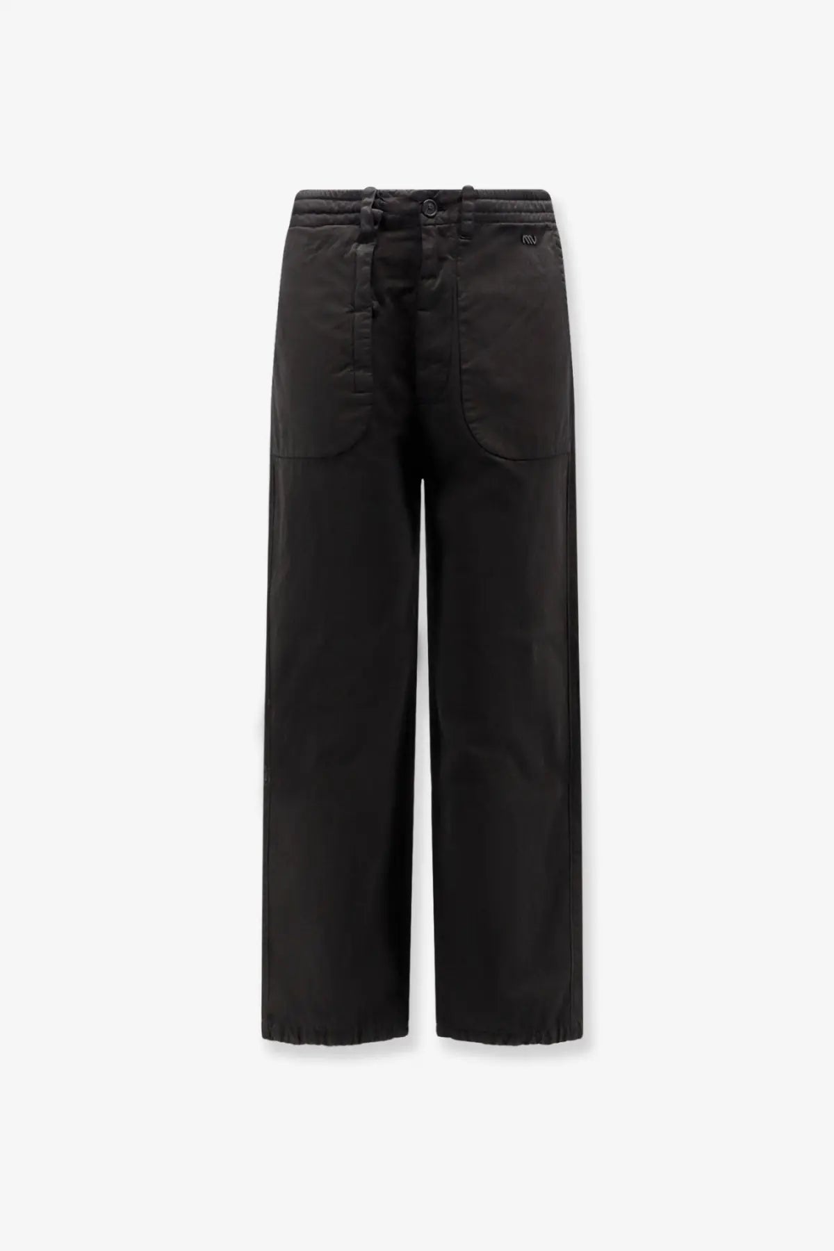 Massimo Osti men’s gabardine black wide-leg trousers with elasticated waistband and large patch pockets