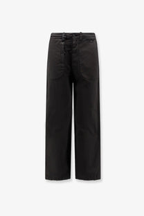 Massimo Osti men’s gabardine black wide-leg trousers with elasticated waistband and large patch pockets