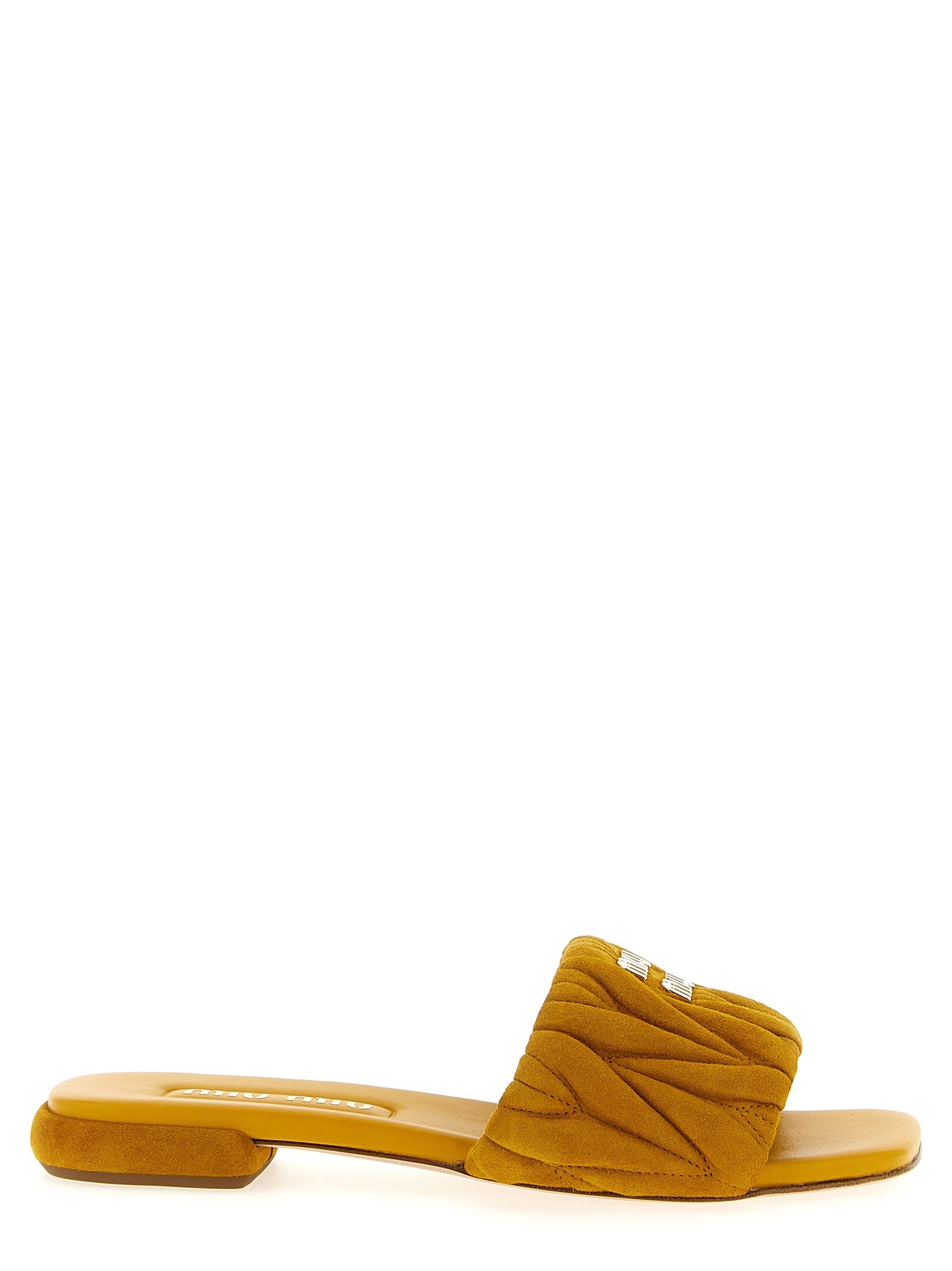 Miu Miu Matelassé Suede Slides Brown