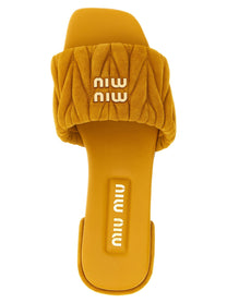 Miu Miu Matelassé Suede Slides Brown