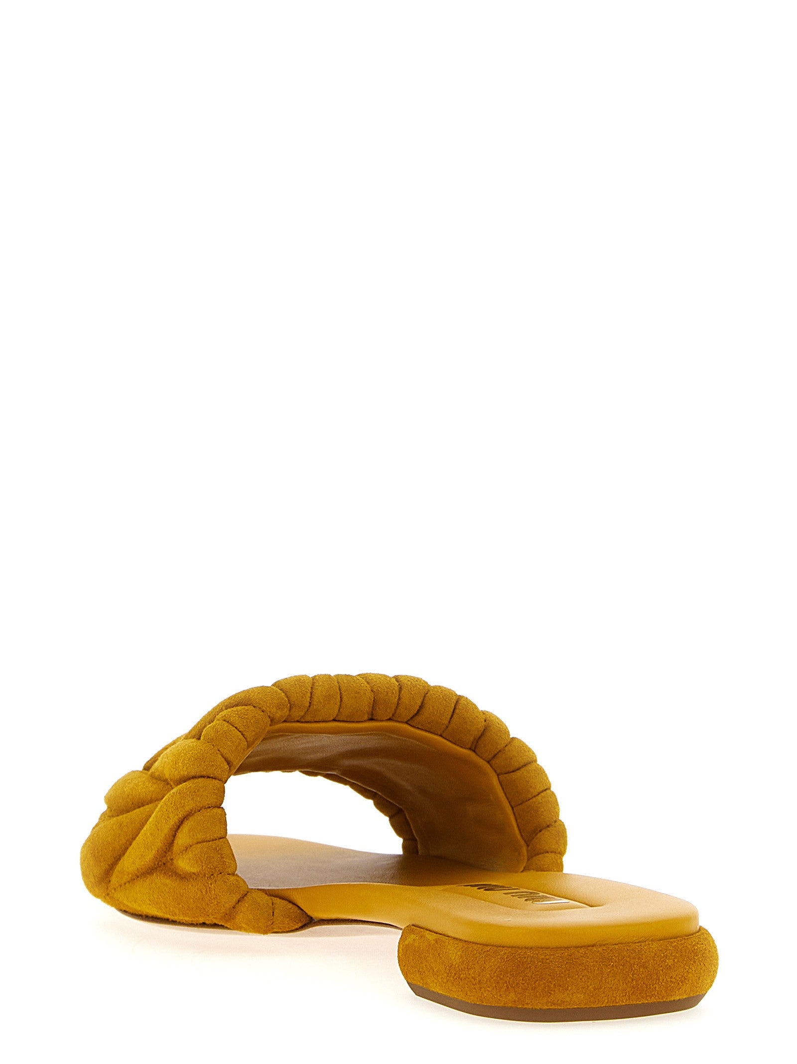 Miu Miu Matelassé Suede Slides Brown