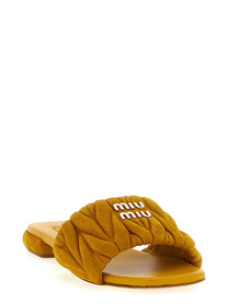 Miu Miu Matelassé Suede Slides Brown
