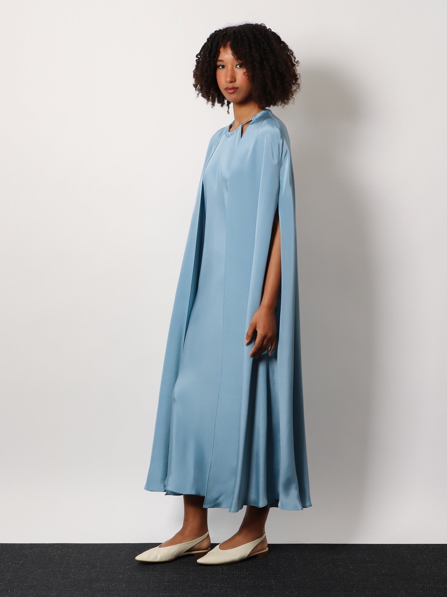 Max Mara - Max Mara Managua Silk Long Dress With Silk Cape And Metal Detail - Women’s Clothing