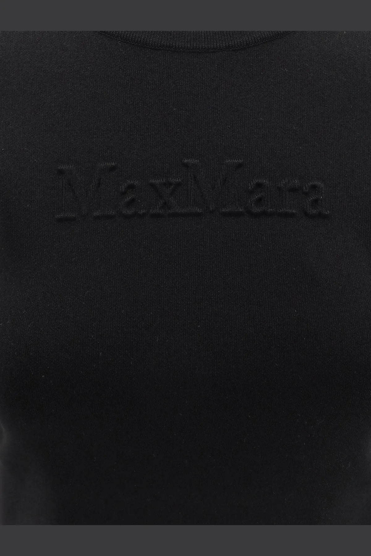 Black max mara women’s adelio viscose blend crewneck sweatshirt with subtle max mara embroidery across the chest