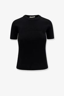 Max Mara women’s Adelio viscose blend black short-sleeved t-shirt with subtle raised marlboro logo on the chest
