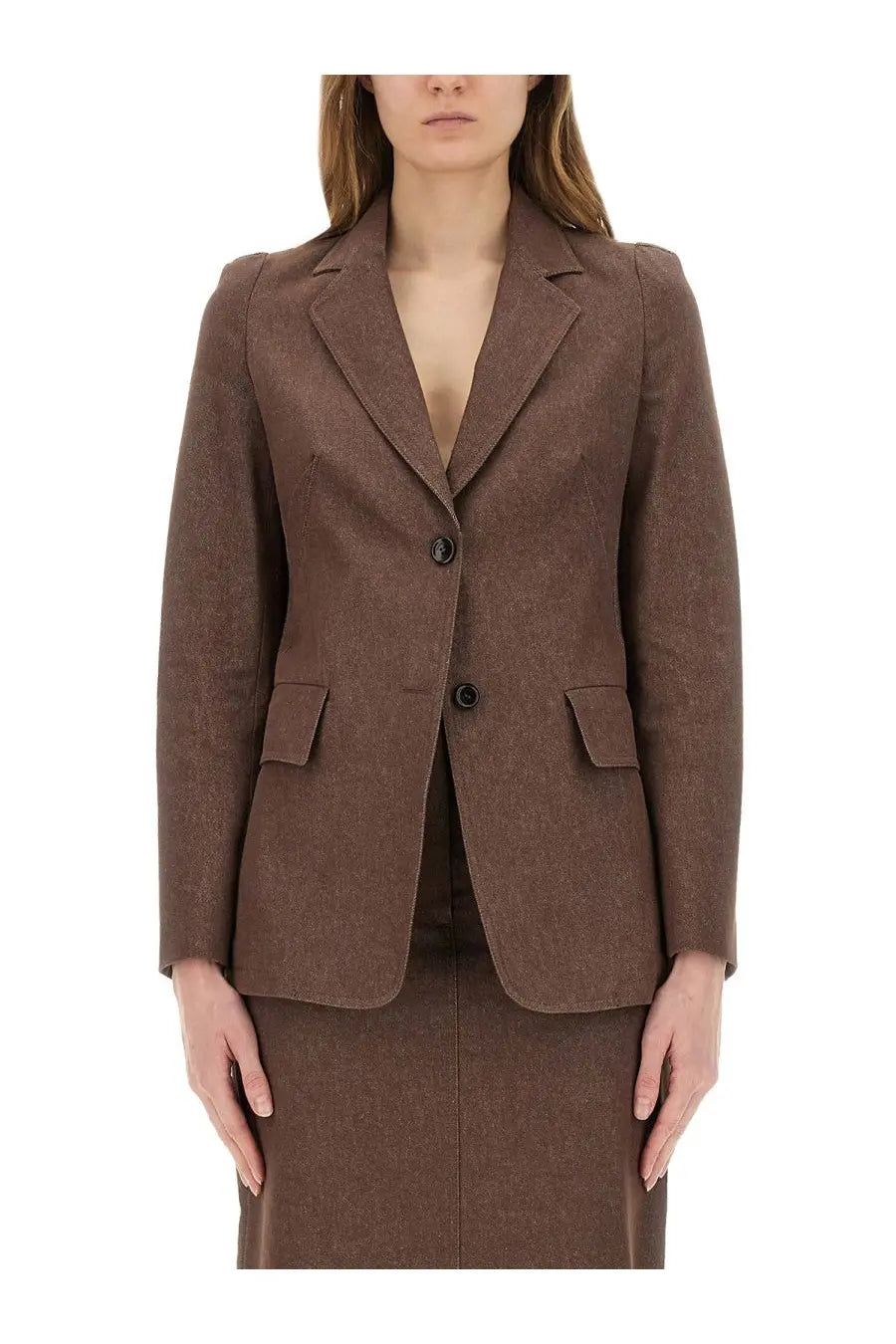 Max mara women’s ambush jacket brown structured blazer with subtle textured weave and two front flap pockets
