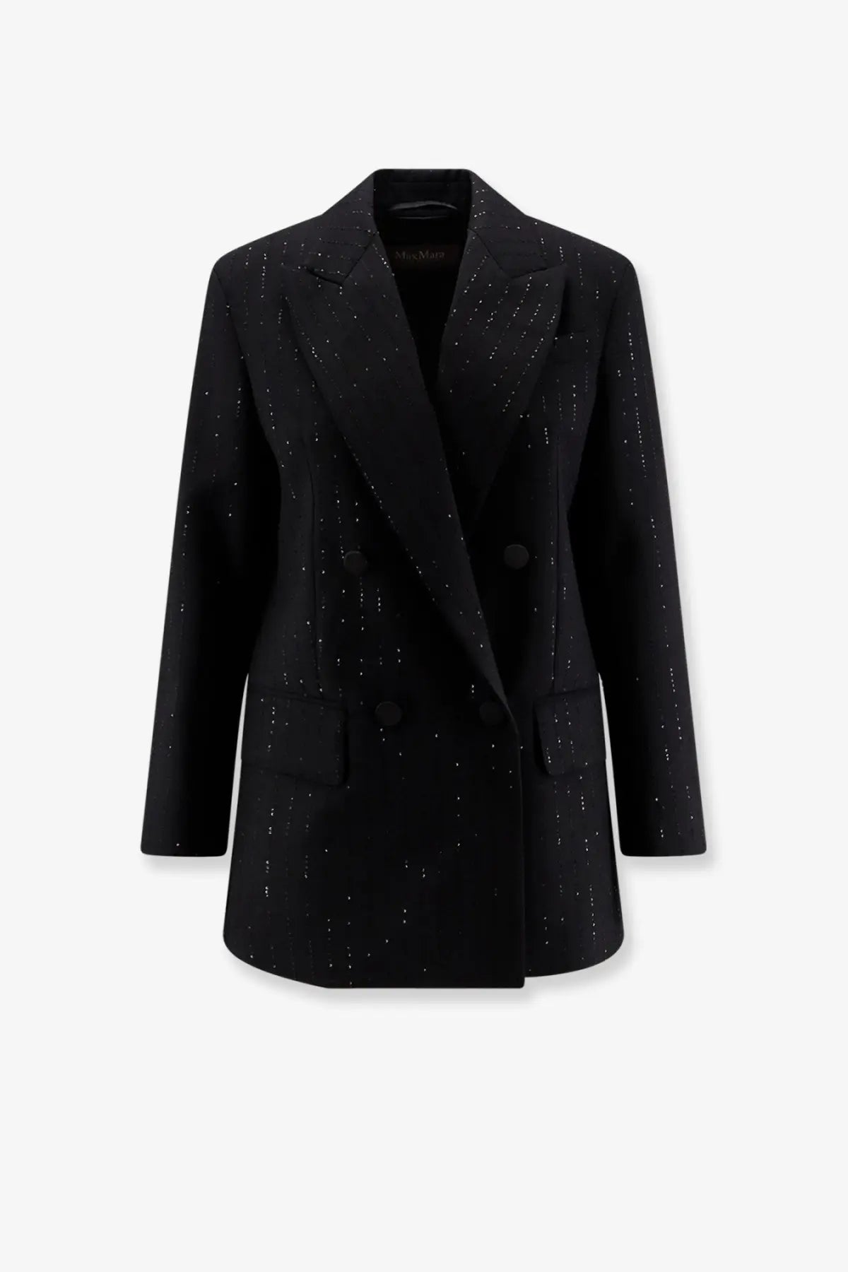 Max Mara women’s appia black double-breasted virgin wool blazer with subtle sparkling embellishments