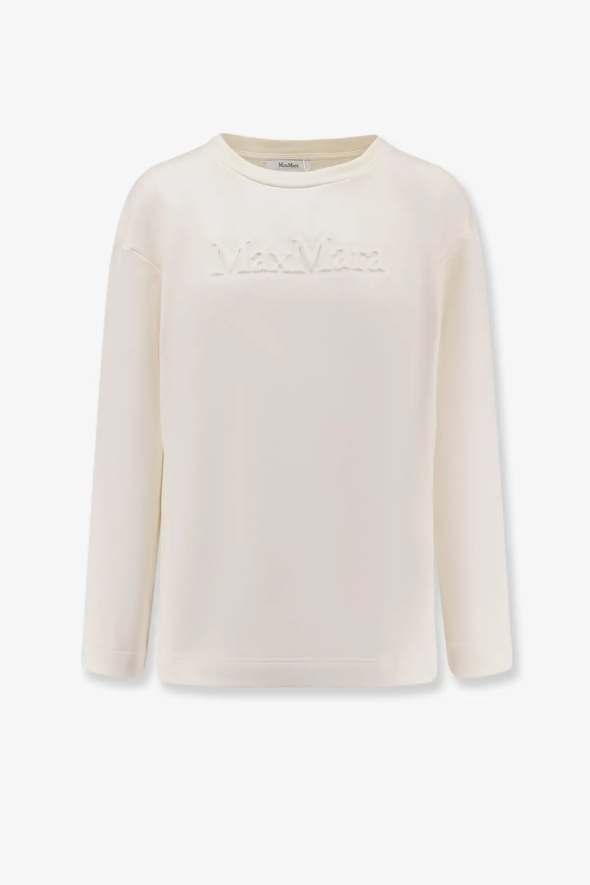 Max mara women’s berma cream sweatshirt with long sleeves cotton and silk textured vivienne logo across the chest