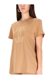 Max Mara women’s Bravo shirt beige short-sleeved t-shirt with layered textured m logo on the chest