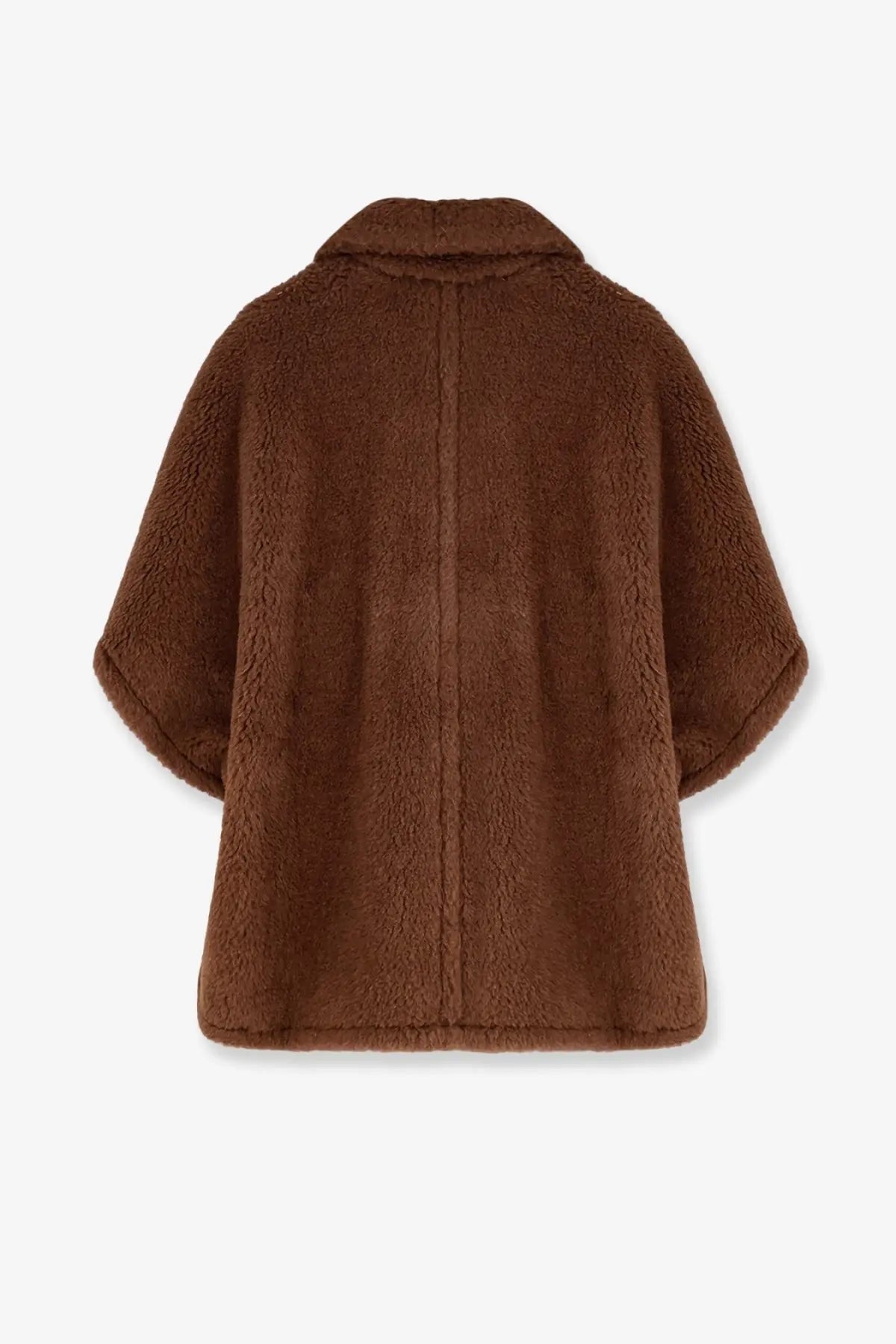 Max Mara women’s brown shearling cape with a cozy plush texture and classic collar in cashmere and silk blend
