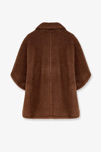 Max Mara women’s brown shearling cape with a cozy plush texture and classic collar in cashmere and silk blend