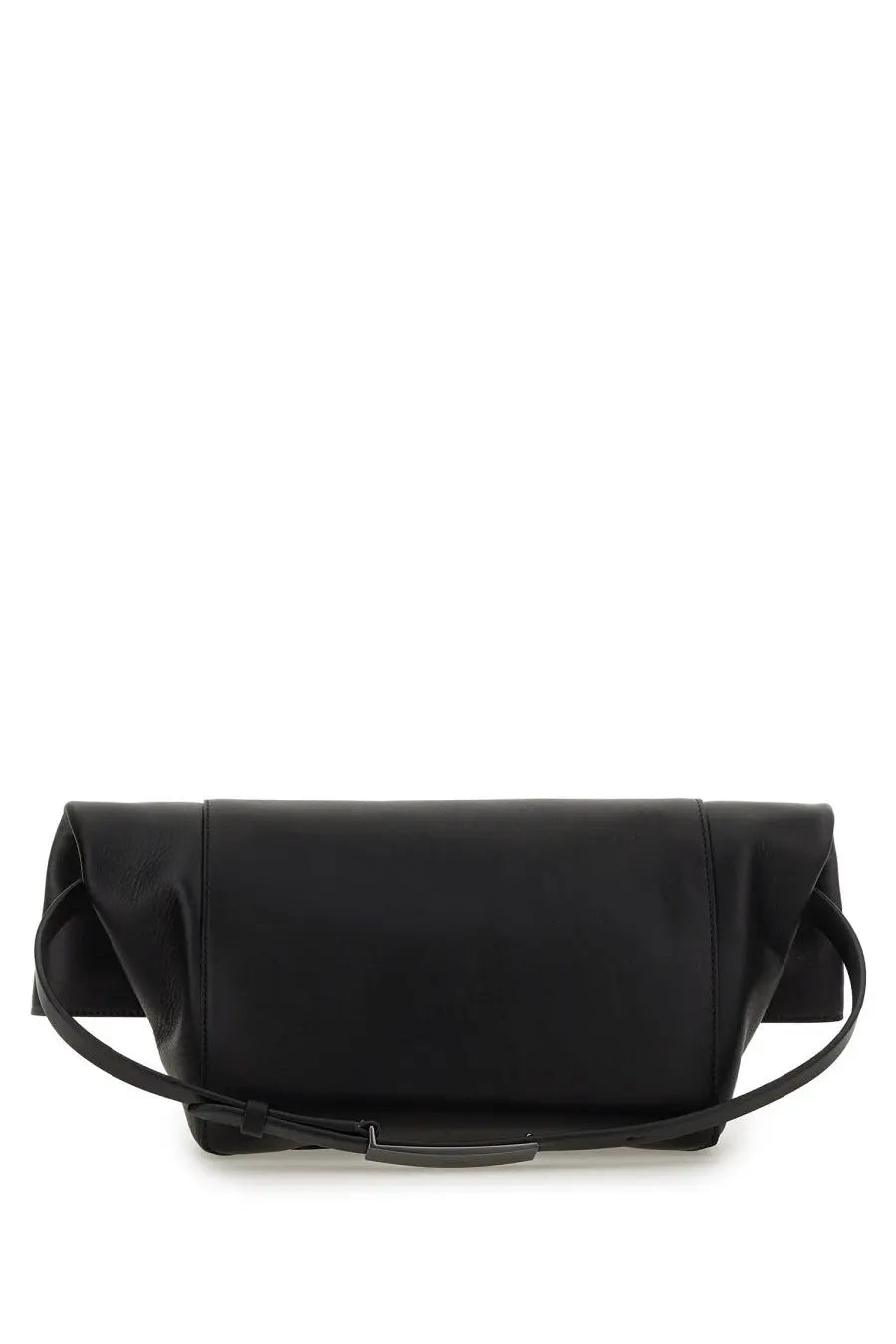 Max Mara women’s clutch clasp medium black leather crossbody bag with sleek minimalist design and adjustable strap