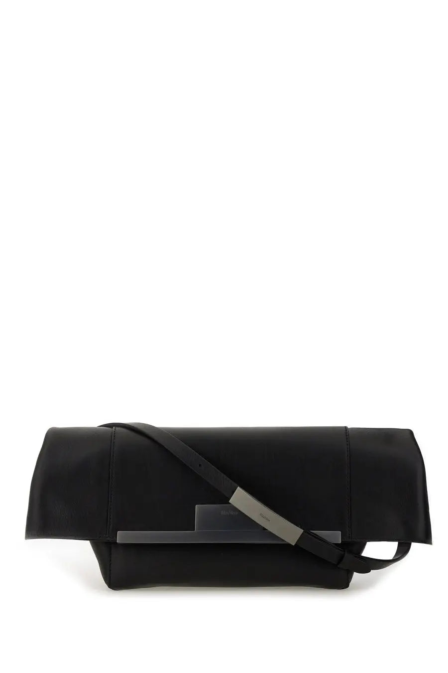 Max Mara women’s clutch clasp medium black is a black leather crossbody bag with a sleek minimalist design and silver clasp