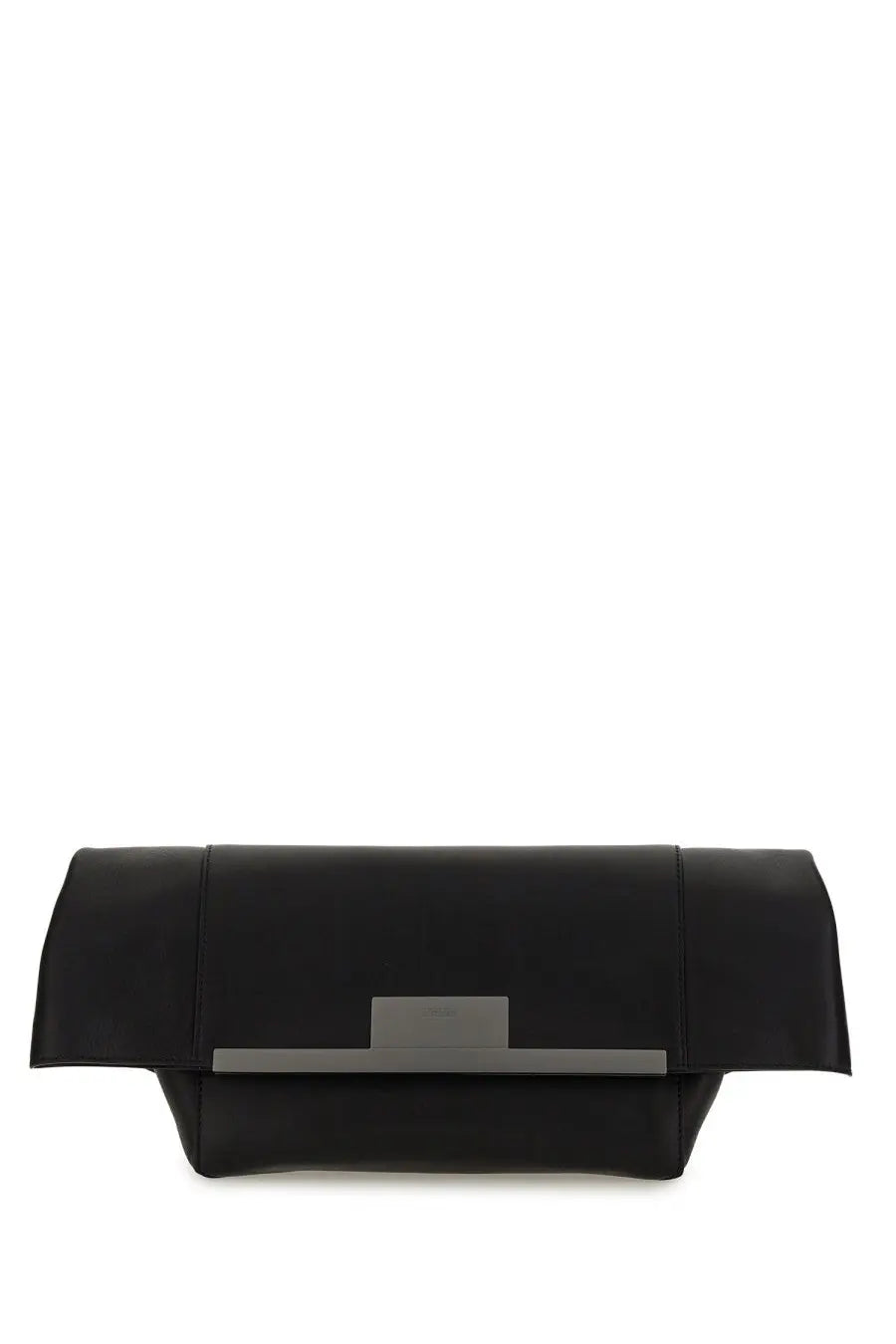Max Mara women’s clutch clasp medium black leather with sleek minimalist design and matte silver rectangular clasp
