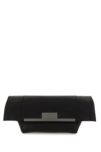 Max Mara women’s clutch clasp medium black leather with sleek minimalist design and matte silver rectangular clasp
