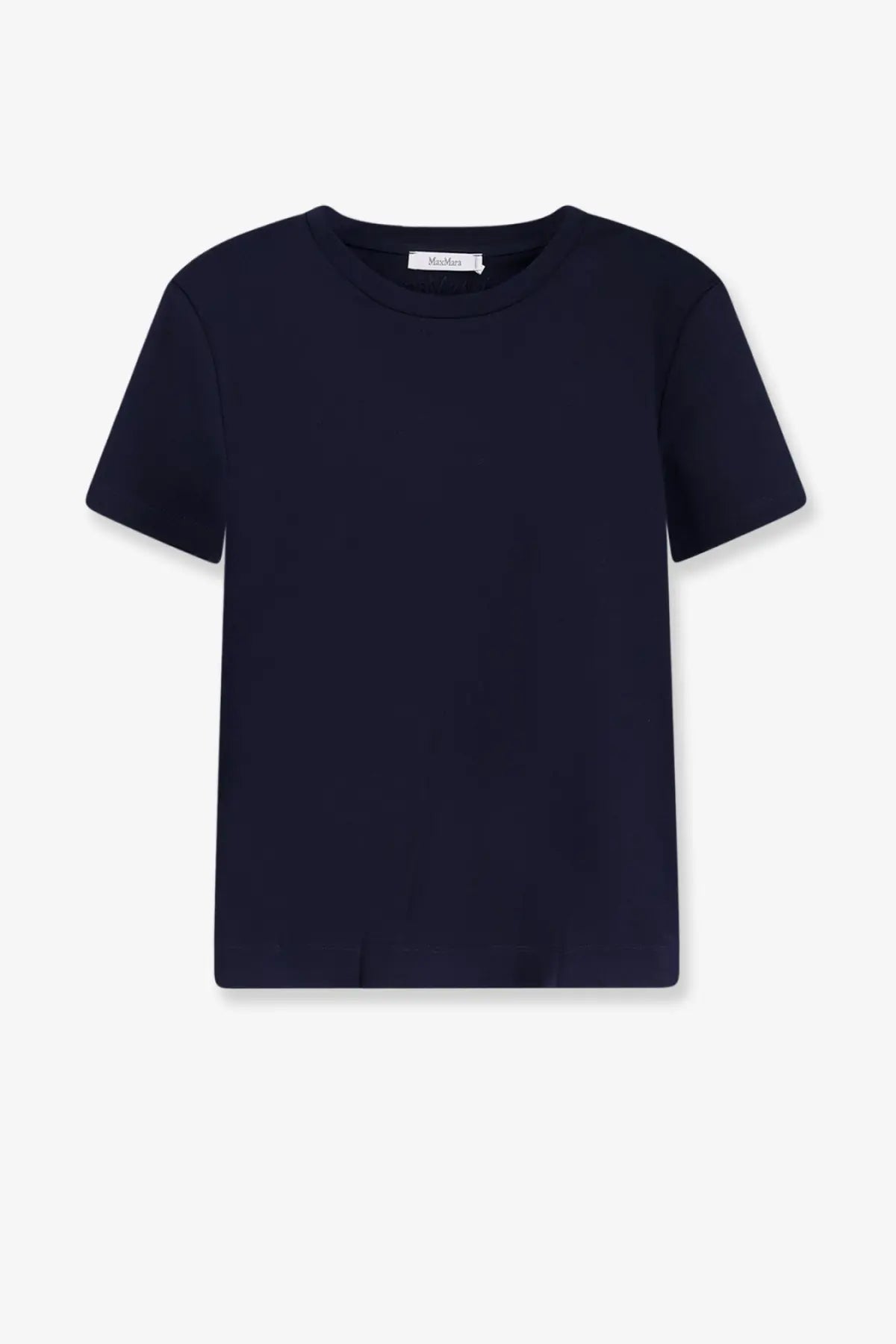 Max Mara Women’s Donata navy blue cotton t-shirt with short sleeves round neckline and subtle stitching details