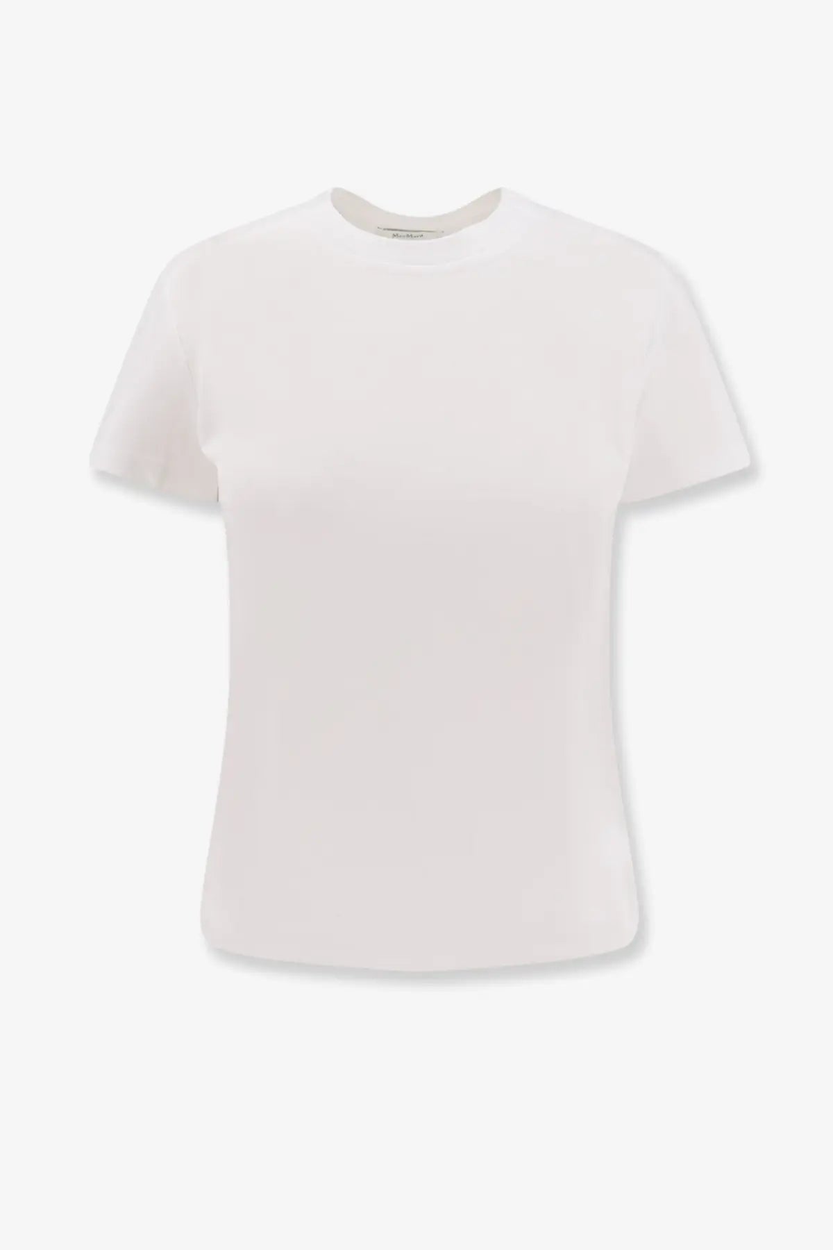 Max Mara women’s Donata white cotton shirt featuring a minimalist crew neck and short sleeves design