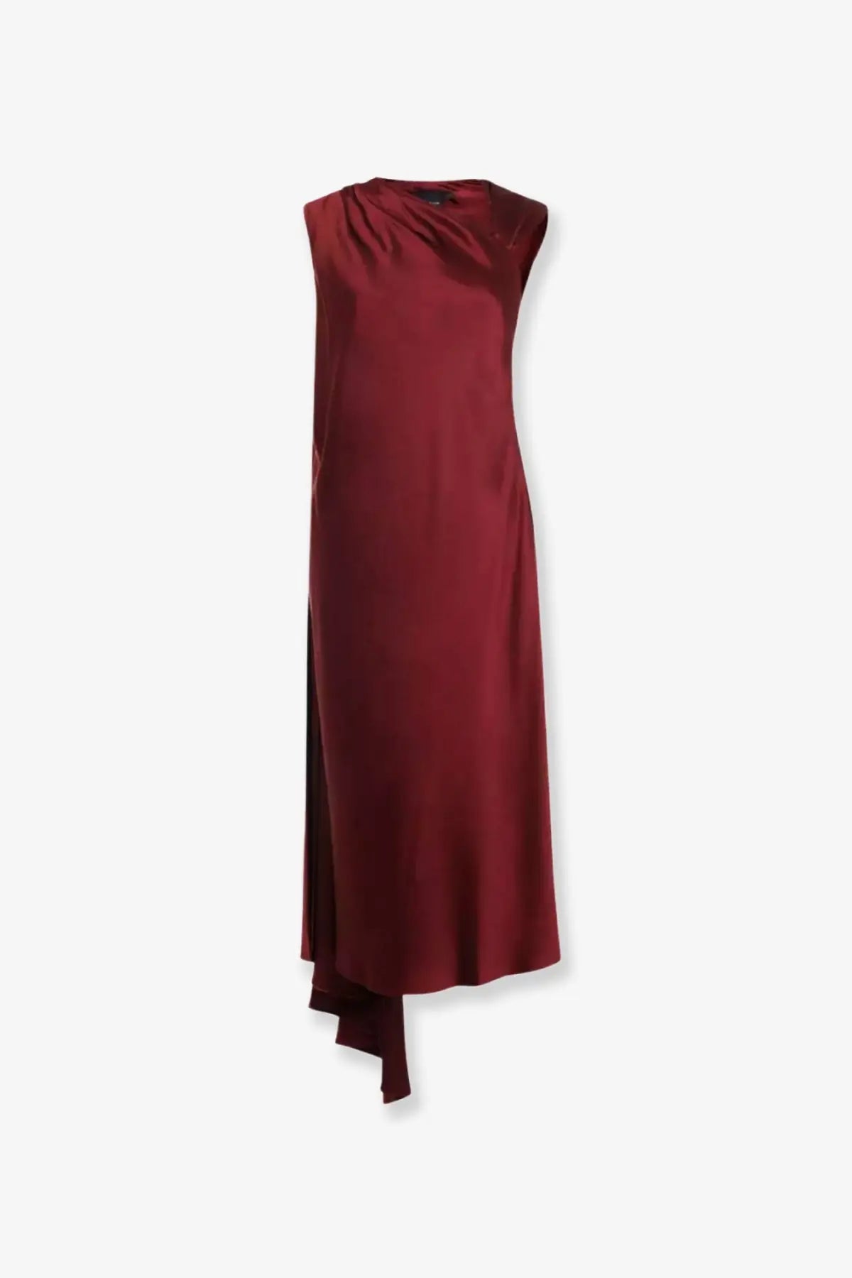 Max Mara women’s Edolo silk dress red sleek sleeveless burgundy with draped neckline and asymmetrical hemline