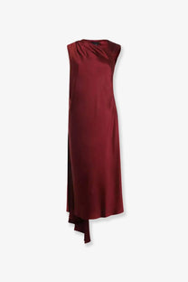 Max Mara women’s Edolo silk dress red sleek sleeveless burgundy with draped neckline and asymmetrical hemline