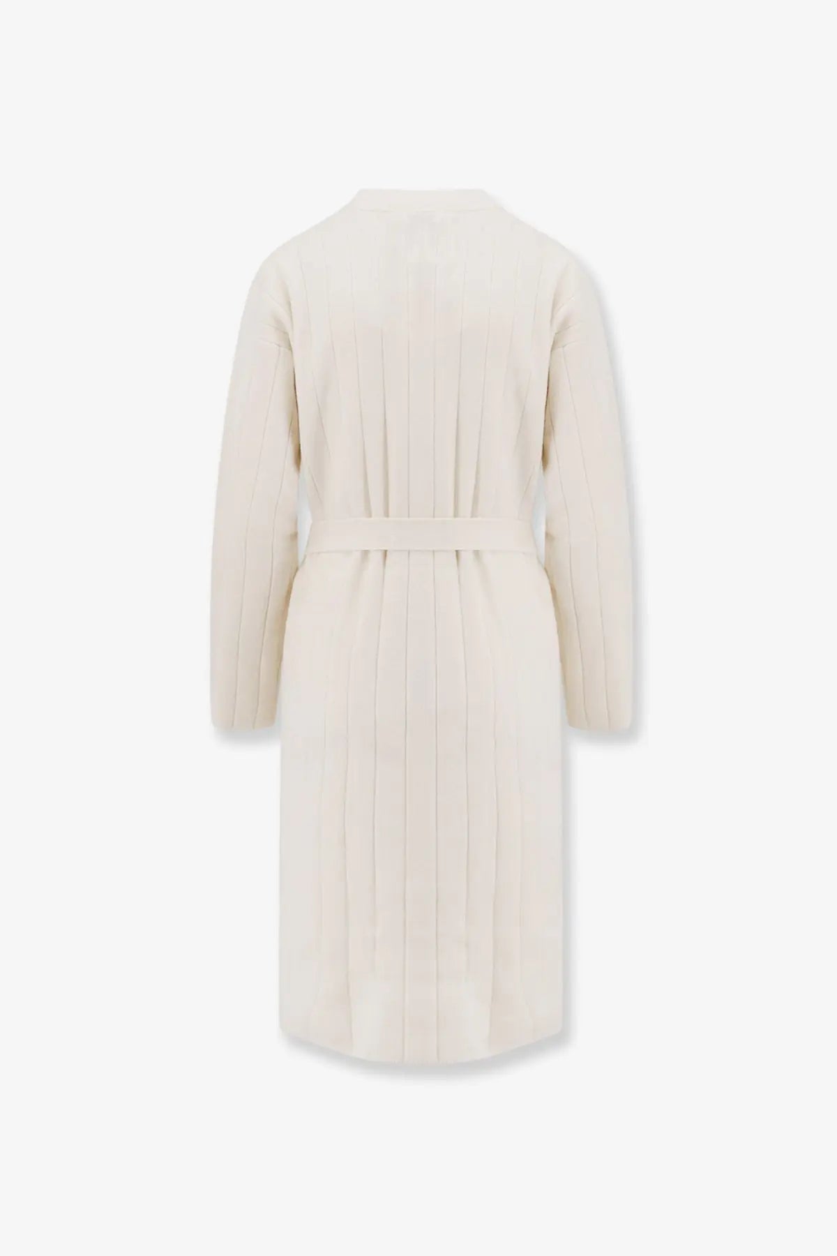 Cream-colored pleated max mara women’s giusto cashmere cardigan with matching belt in white