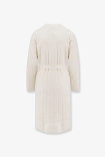 Cream-colored pleated max mara women’s giusto cashmere cardigan with matching belt in white
