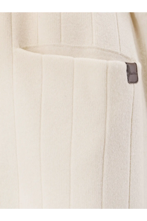 Max Mara women’s giusto cashmere cardigan white cream ribbed knit sweater with subtle vertical texture and gray brand tag