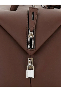 Max Mara women’s holdall cargo leather handbag in brown with silver-toned zipper and matching padlock