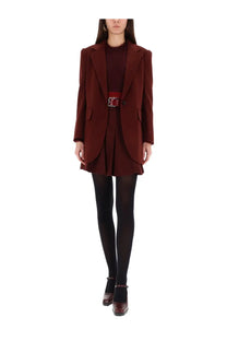 Max mara women’s structured maroon blazer with notched lapel and matching belt in ariccia red