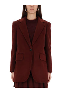 Max Mara women’s structured single-breasted maroon blazer with notched lapels and flap pockets Ariccia red jacket