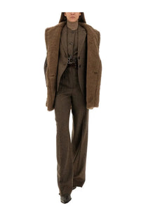 Max Mara Women’s Jacket Bermuda12 brown wool-blend blazer with plush faux-fur lining and structured shoulders