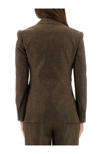 Brown tweed blazer max mara women’s jacket bermuda12 with classic tailored fit and notched lapel