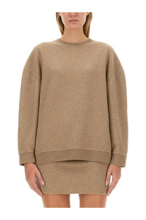 Beige oversized knit sweater with ribbed cuffs and hem in Max Mara women’s jersey Elvira beige design