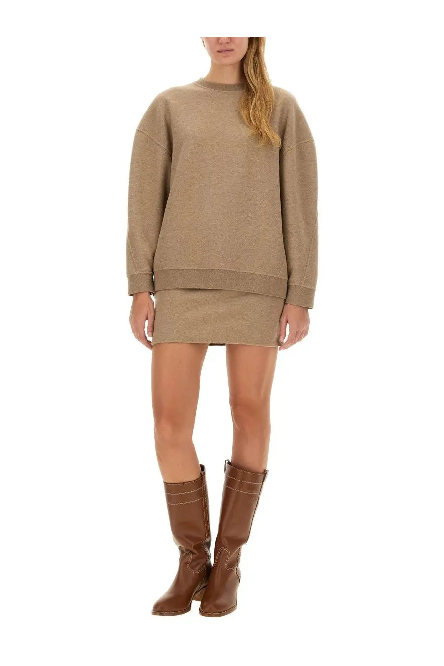 Beige oversized jersey sweatshirt dress with ribbed cuffs and hem from max mara womens elvira collection