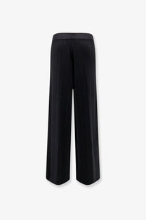 Black wide-leg max mara lama trousers with pleated design in smooth satin-like viscose blend fabric