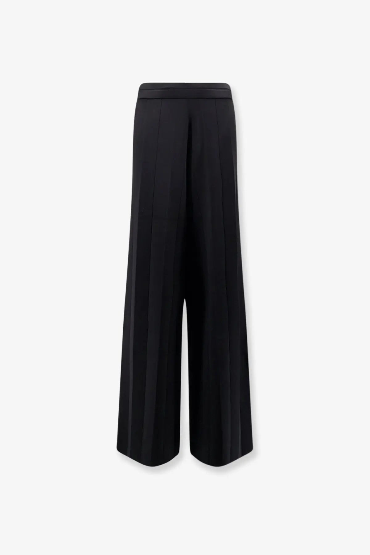 Max Mara women’s Lama black wide-leg trousers with sleek pleated design and smooth viscose blend waistband