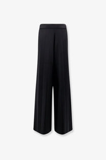 Max Mara women’s Lama black wide-leg trousers with sleek pleated design and smooth viscose blend waistband