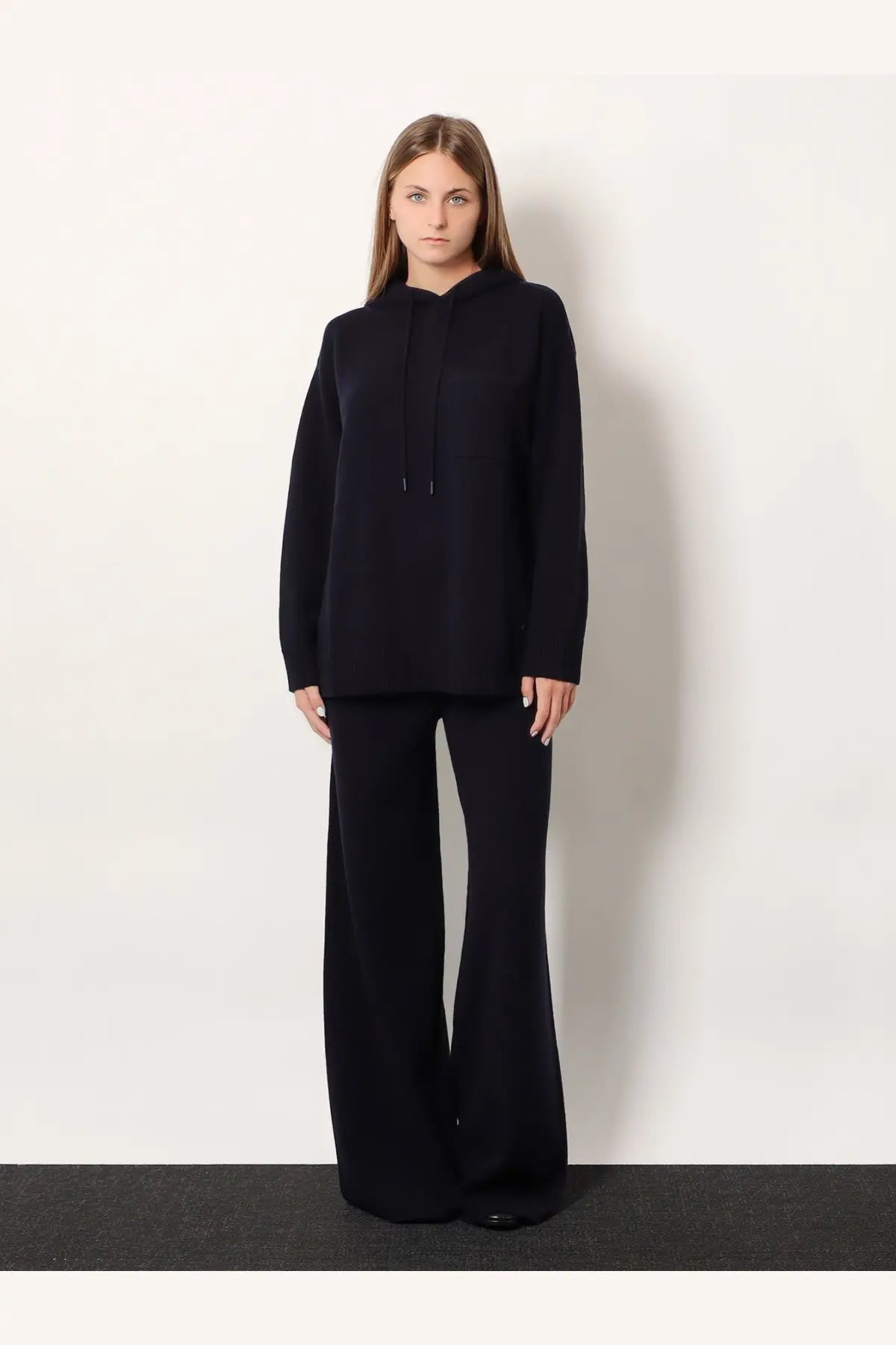 Black oversized hoodie with drawstring and matching wide-leg trousers in cashmere and wool by max mara women