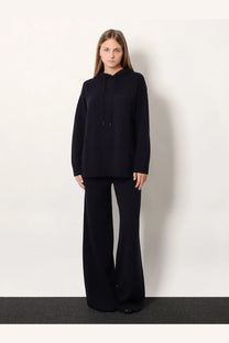 Black oversized hoodie with drawstring and matching wide-leg trousers in cashmere and wool by max mara women